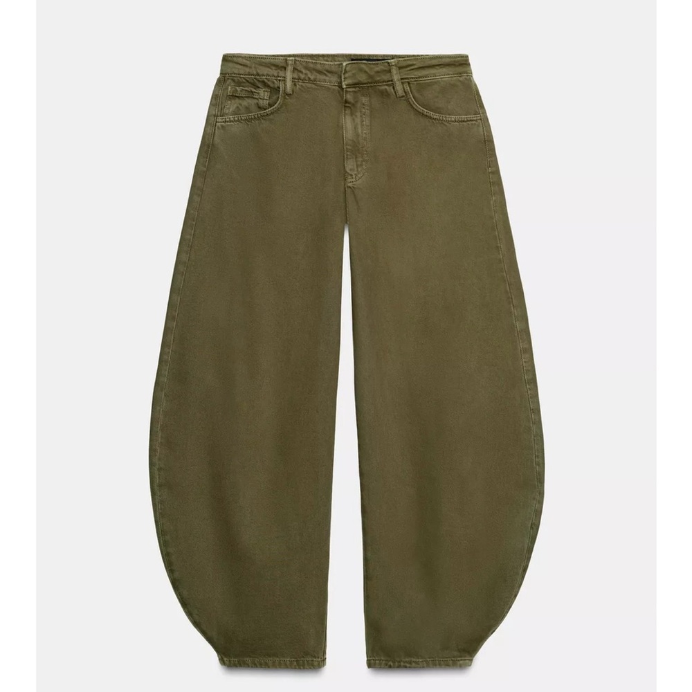 Olive Green Wide-Leg Barrel Jeans